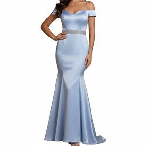 Ice Blue Off Shoulder Mermaid Homecoming Prom Dress